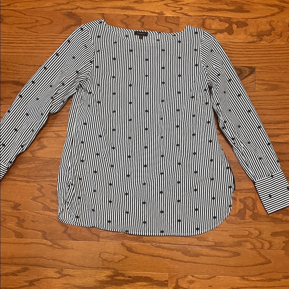 Talbots Black and White Striped Blouse